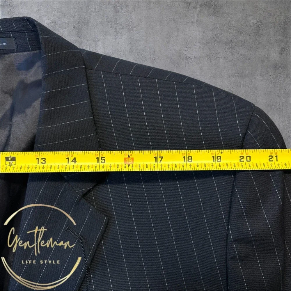 CHAPS Men's 46R Black Wool Striped Blazer Sport Coat Three-Button Jacket Suit